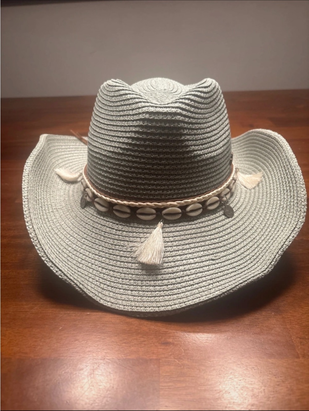 Lucky 7 Straw Cowboy Hat.Size L. Light Green Sage. Western Cowgirl Shell Band.
